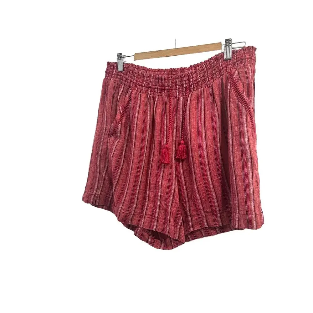 Briggs Shorts Size XL Red Striped Pattern Tassel Drawstring Pockets Linen Blend - Picture 5 of 15